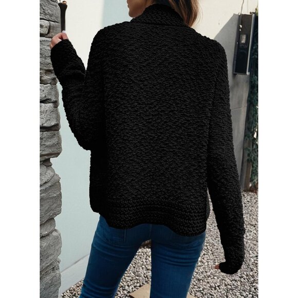 Women's Chunky Knit Cardigan - Open Front Long Sleeve Sweater - Black Size S - Picture 4 of 6
